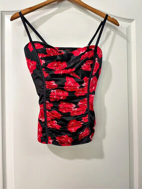 2b bebe Floral Ruched Camisole in Black & Red Size Small